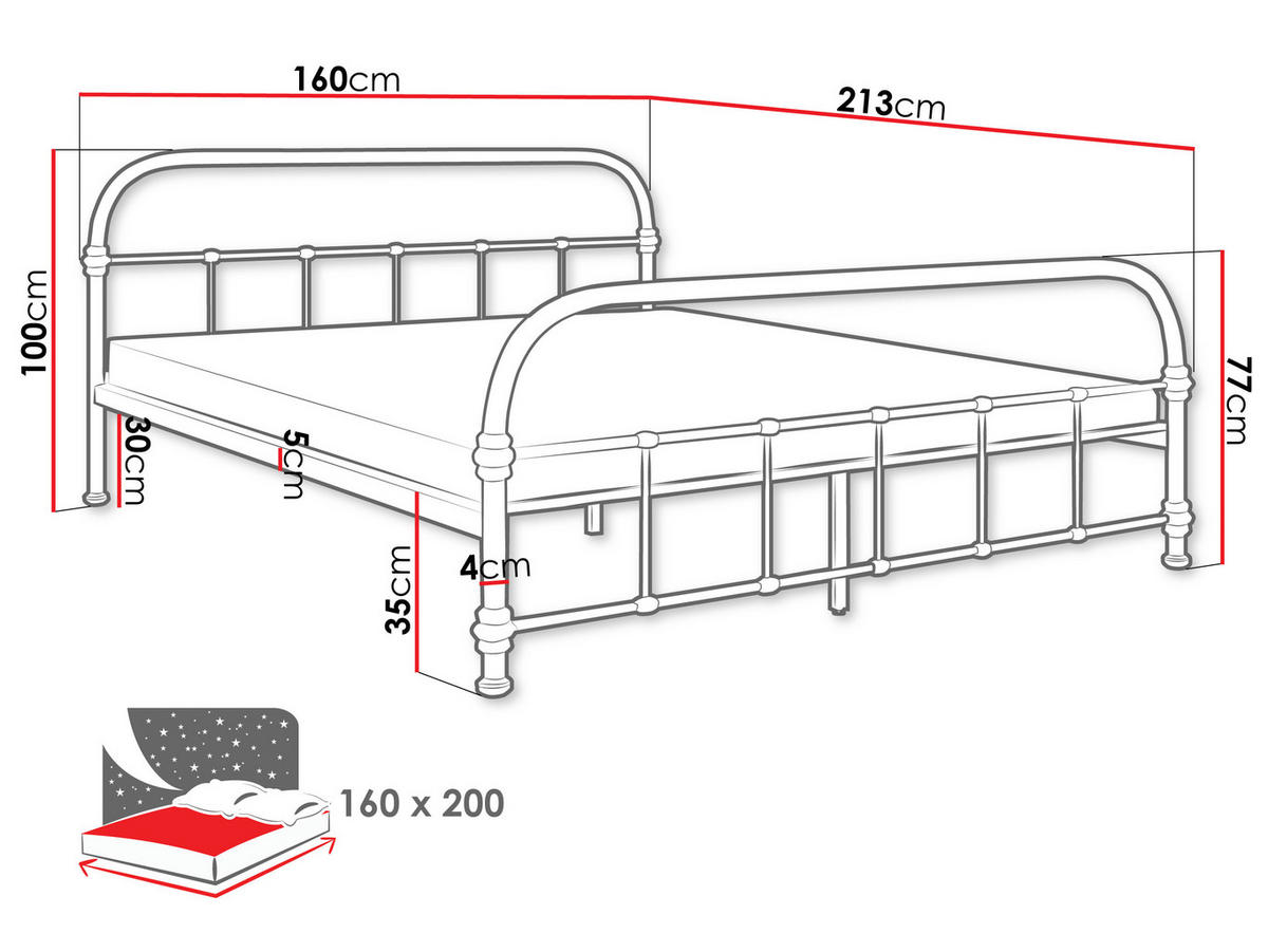 METALLBETT Derozi - Schwarz/Naturfarben, Holz/Metall (160/200cm) - MIRJAN24