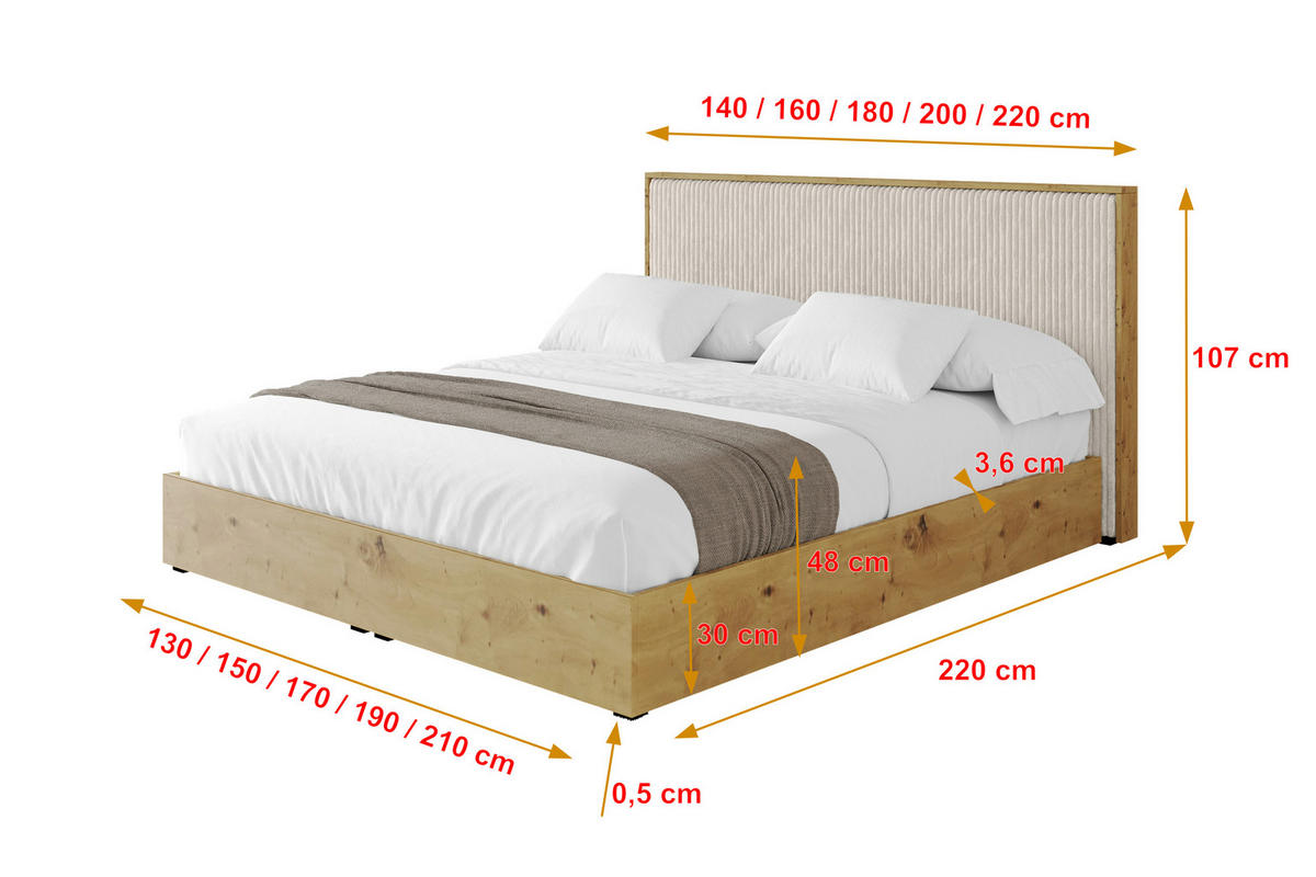 POLSTERBETT mit Bettkasten und Lattenrost, Boxbett mit Kopftei und Stauraum ohne Matratze - ENZO10 140x200 Creme - Creme, Holzwerkstoff/Textil (140/200cm) - ALTDECOR