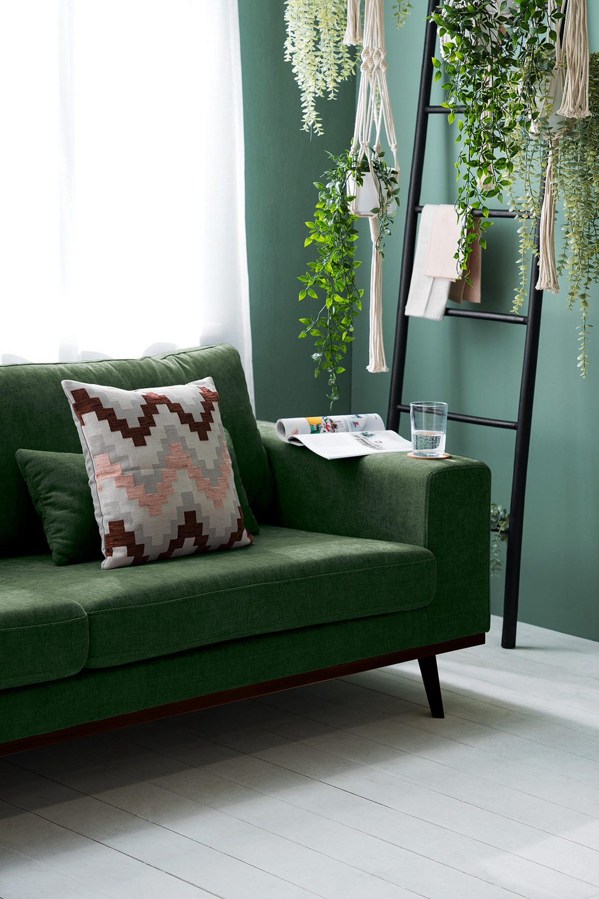 3-SITZER SOFA - Dunkelgrün/Buchefarben, Buchenholz/Textil (237/81/88cm) - home24