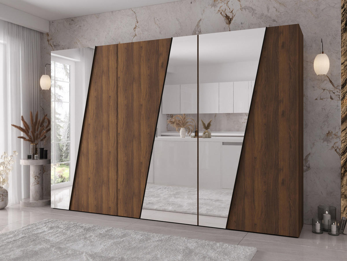 DREHTÜRENSCHRANK Zen 3L 300 cm - Nussbaumfarben/Schwarz, Holzwerkstoff/Kunststoff (300/202/50cm) - MIRJAN24