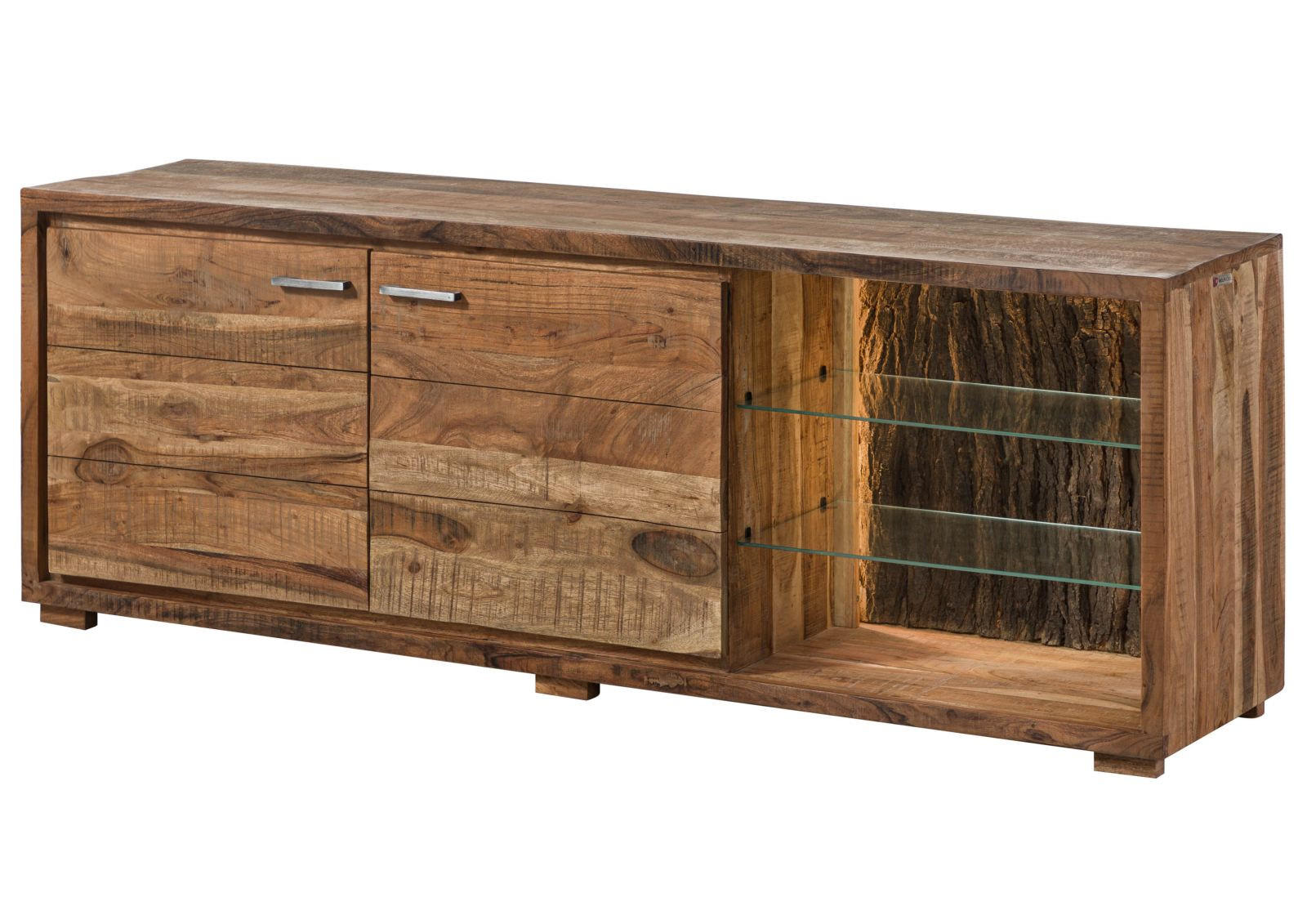 TV-BOARD Akazie 175x40x63 natur lackiert BARK #112 - Naturfarben, Holz (175/63/40cm) - Massivmoebel24