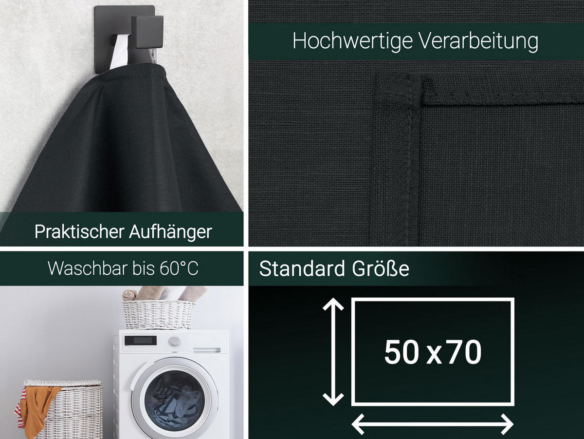 GESCHIRRTÜCHER, 4er-Set, 50x70 cm, 50% Baumwolle, 50% Leinen, Schwarz - Schwarz, Textil (50/70cm) - Zollner
