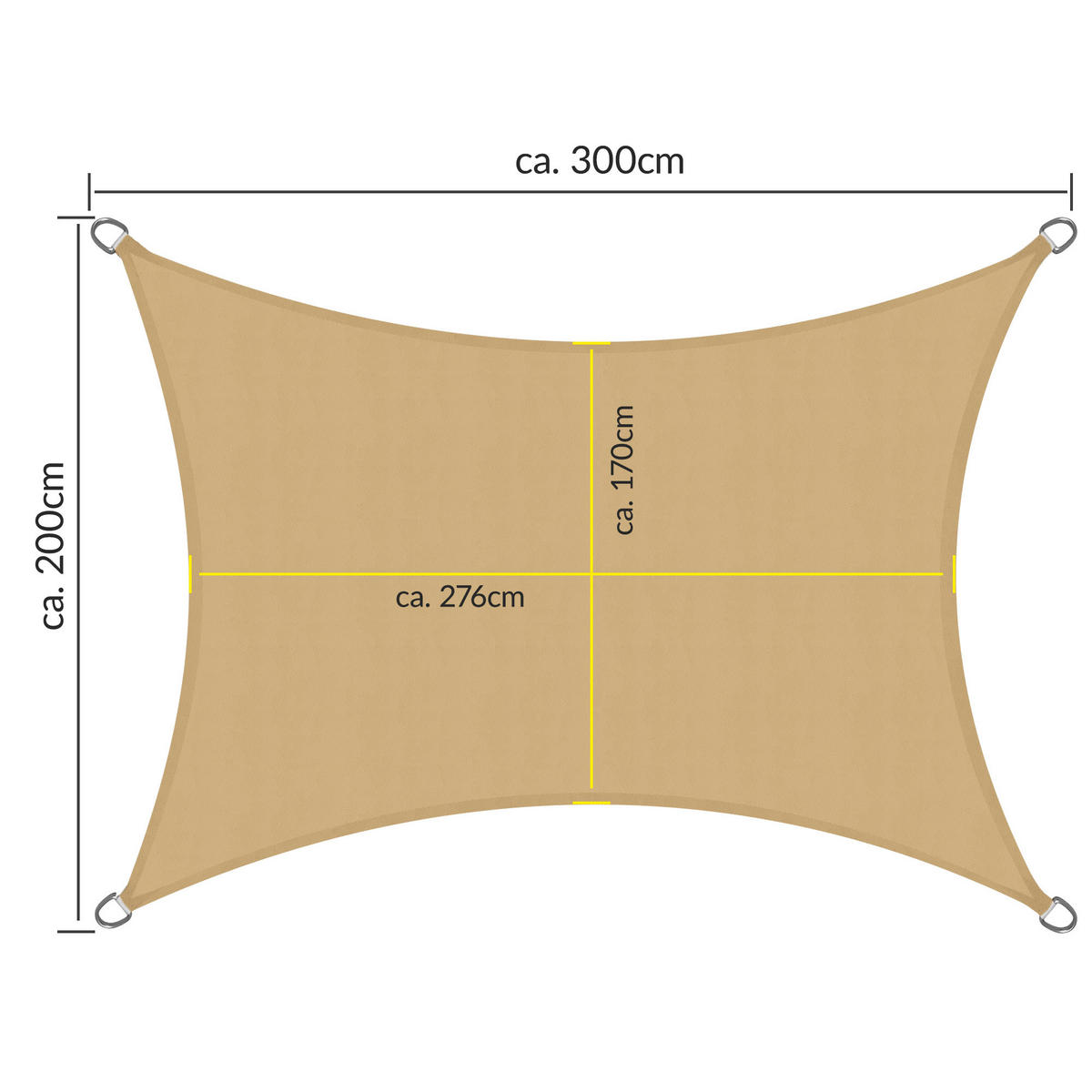 SONNENSEGEL SolVision PS9 200/300 cm rechteckig Sand PE - Sandfarben, Kunststoff (300/200cm) - Sol Royal