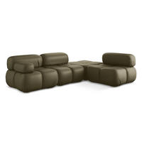 ECKSOFA Rechts Kunstleder Grün - Schwarz/Olivgrün, Leder/Kunststoff (285/190cm) - Makamii