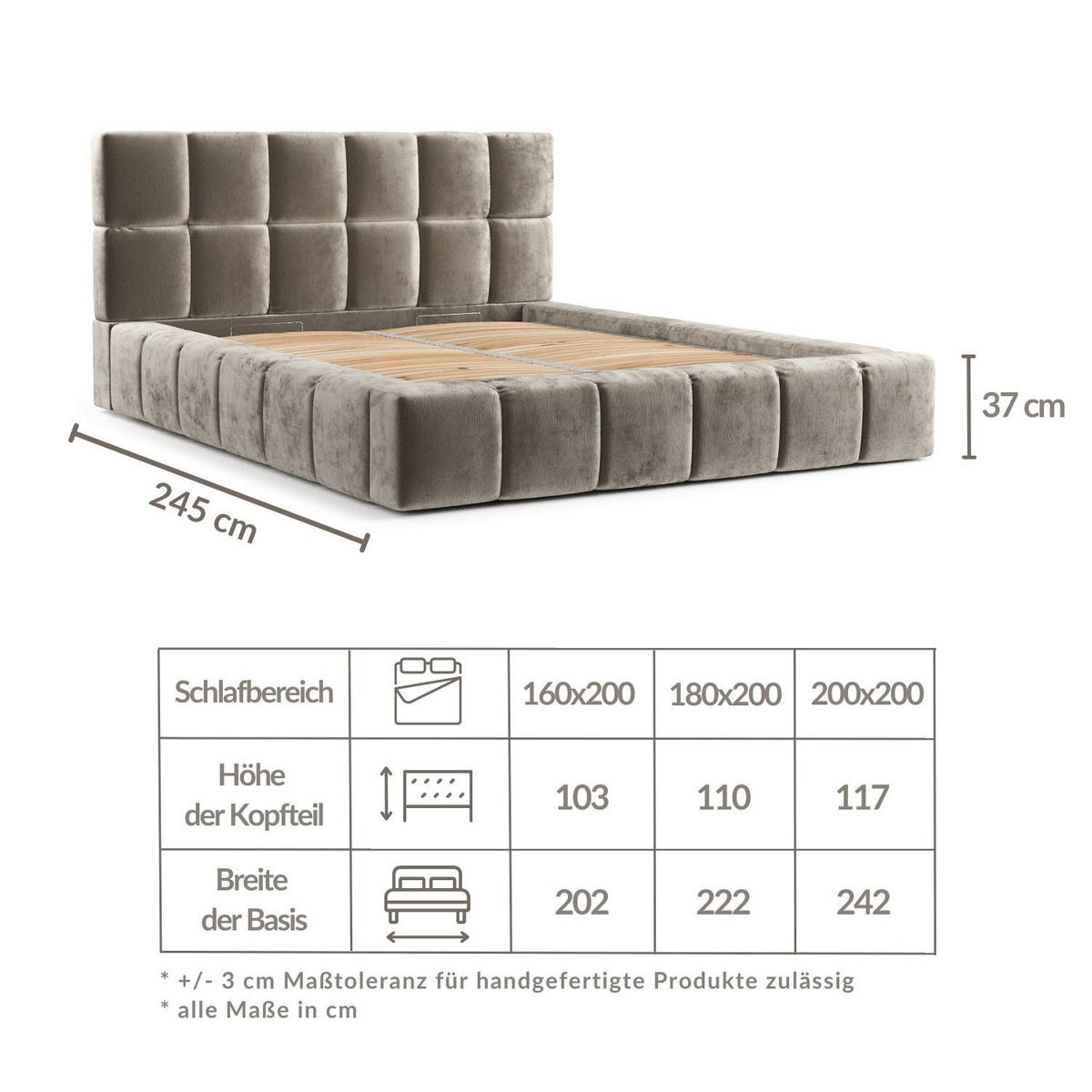 POLSTERBETT Kendal Dos Beige 200/200 cm im Chenille-Stoff - Beige/Schwarz, Holz/Holzwerkstoff (200/200cm) - Maison de Reve