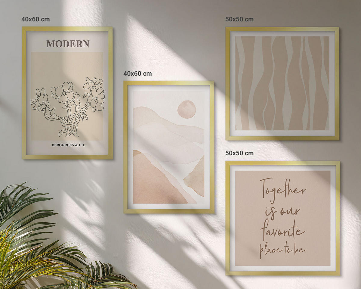 BILDER SET 4er Set - 50x50 cm & 40x60 cm Goldrahmen - Abstrakte Formen und Farben - Goldfarben, Kunststoff (50/50cm) - TULUP