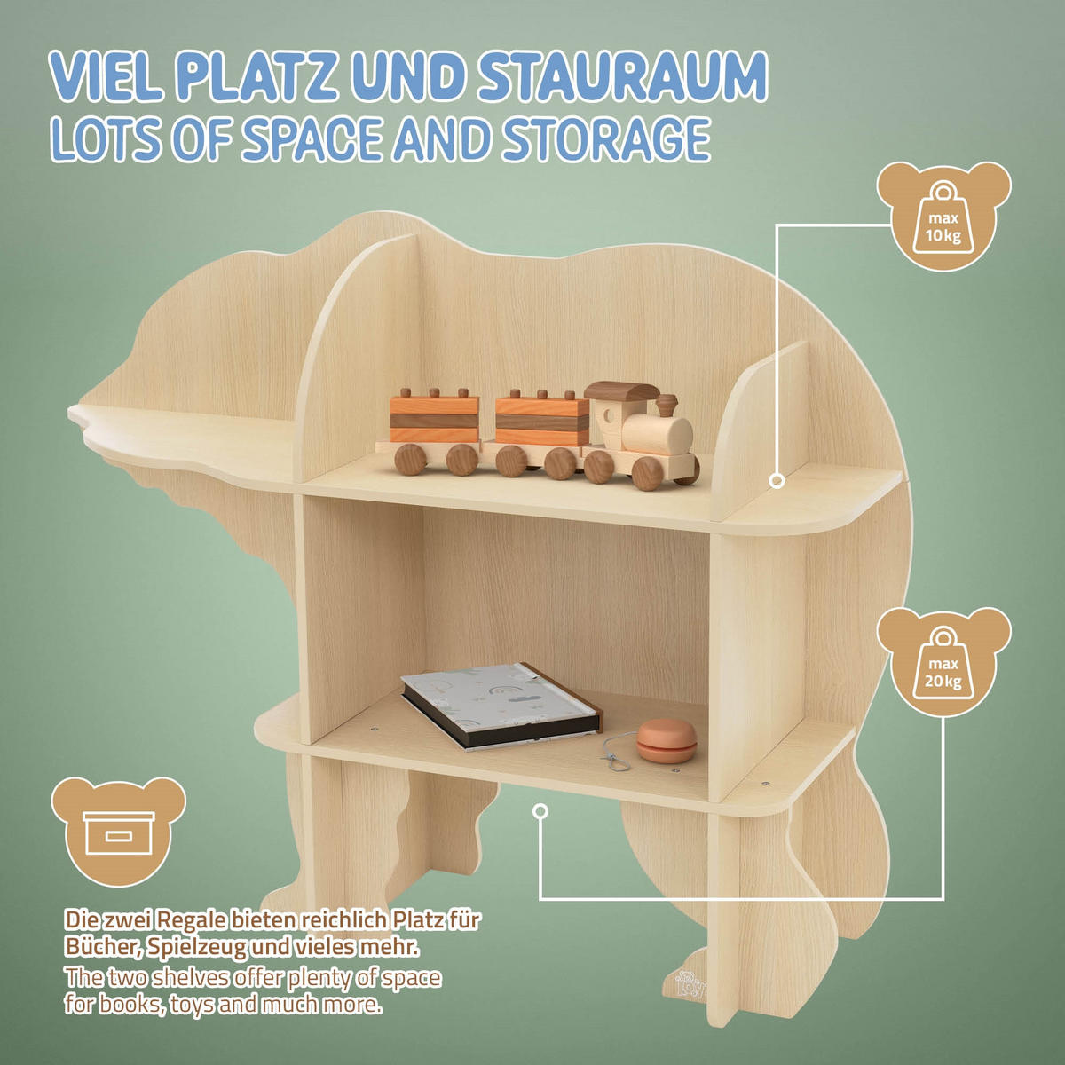 BÜCHERREGAL Bärenform - Naturfarben, Holz (110/83/32cm) - Joyz