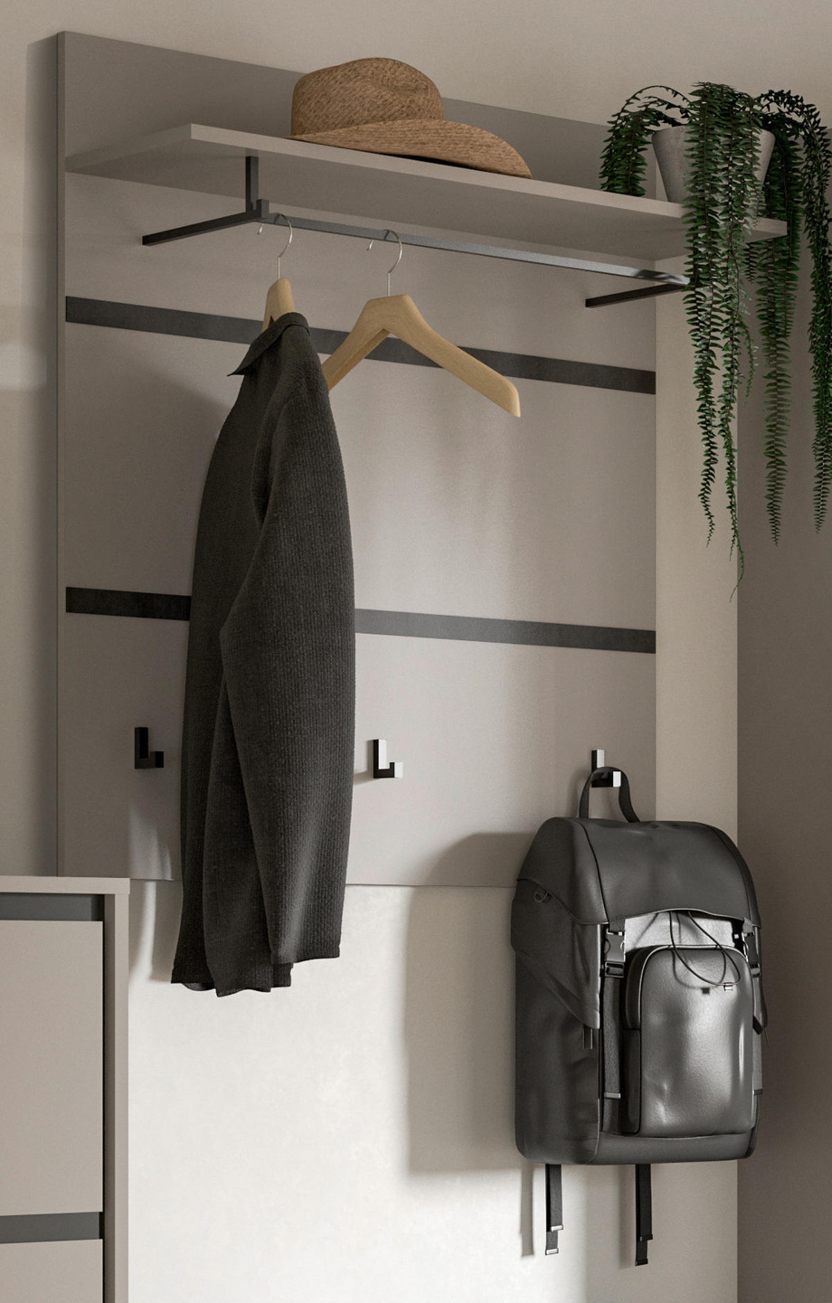 GARDEROBENPANEEL grau, schwarz 85 cm, Wandgarderobe mit Kleiderstange - Schwarz/Grau, Holzwerkstoff/Metall (85/93/25cm) - Inn.Furn