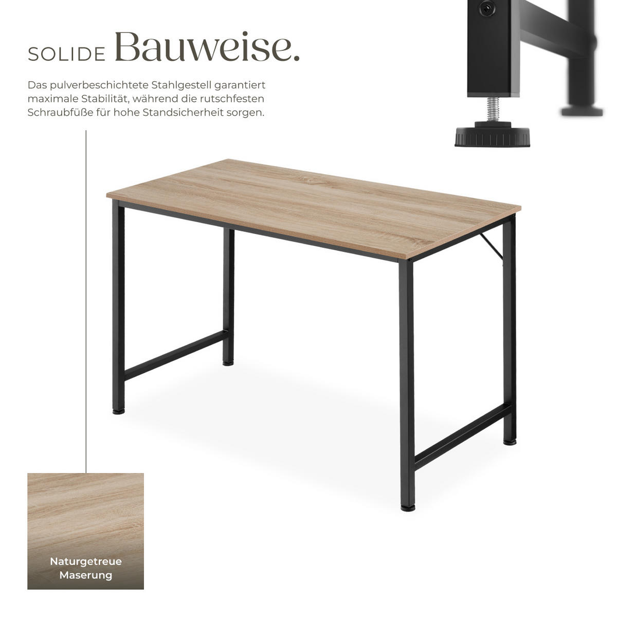 SCHREIBTISCH Jenkins, Höhe 75, 5 cm, Industrial Holz hell, Eiche Sonoma - Naturfarben, Holzwerkstoff (60/120/75.5cm) - tectake