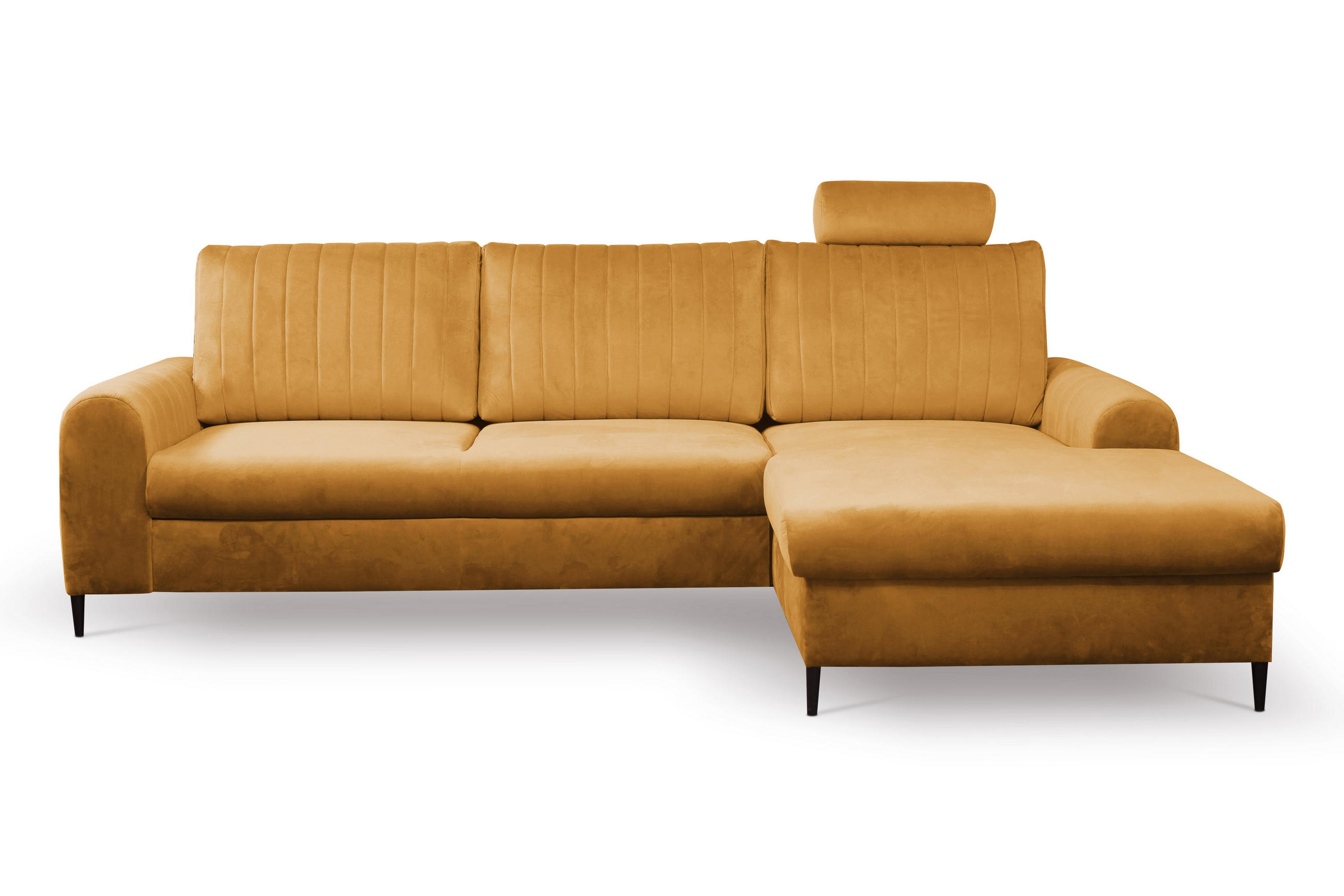ECKSOFA VERONA R-S Gelb Velours-Stoff mit Schlaffunktion - Gelb, Holz (251/164cm) - MASSENO