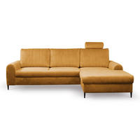 ECKSOFA VERONA R-S Gelb Velours-Stoff mit Schlaffunktion - Gelb, Holz (251/164cm) - MASSENO