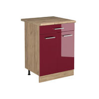DULAP DE BAZĂ DE BUCĂTĂRIE R-Line, Roșu lucios ridicat/Stejar auriu, 60 cm cu sertar стільниця Золотий дуб - stejar miere/roșu, compozit lemnos (60/81.6/60cm) - Vicco
