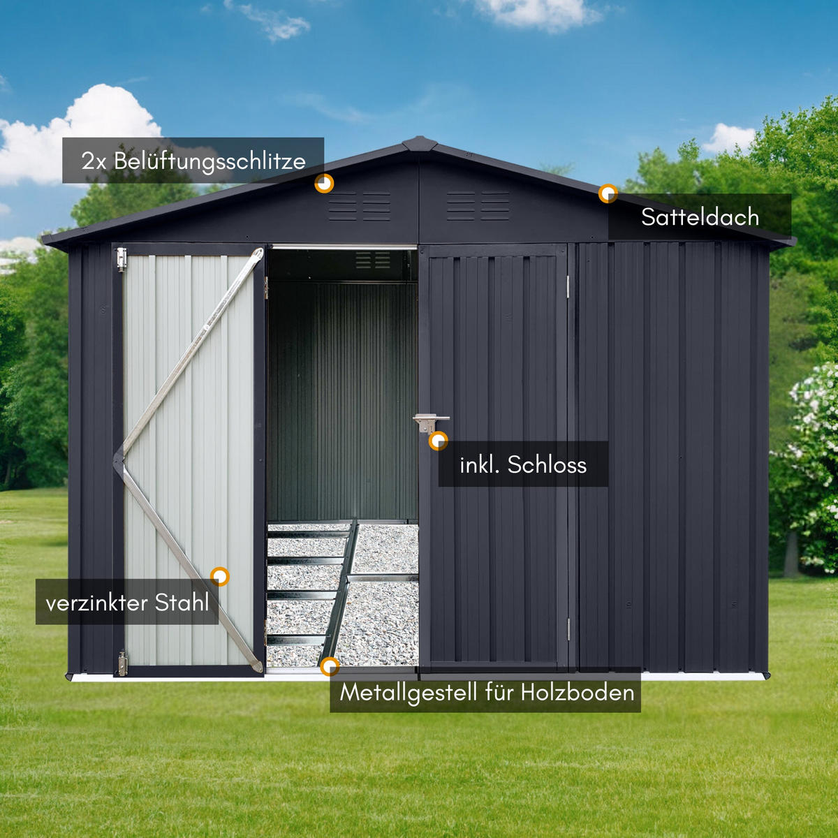 GERÄTEHAUS XL - Anthrazit, Metall (241/192/171cm) - Albatros