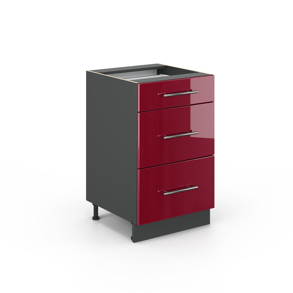 SCHUBLADENSCHRANK Fame-Line Bordeaux Hochglanz 50 cm ohne AP - Bordeaux/Anthrazit, Holzwerkstoff (50/82/51.6cm) - Vicco