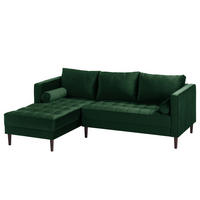 ECKSOFA - Samt - Dunkelgrün/Dunkelbraun, Birkenholz/Textil (201/155cm) - home24