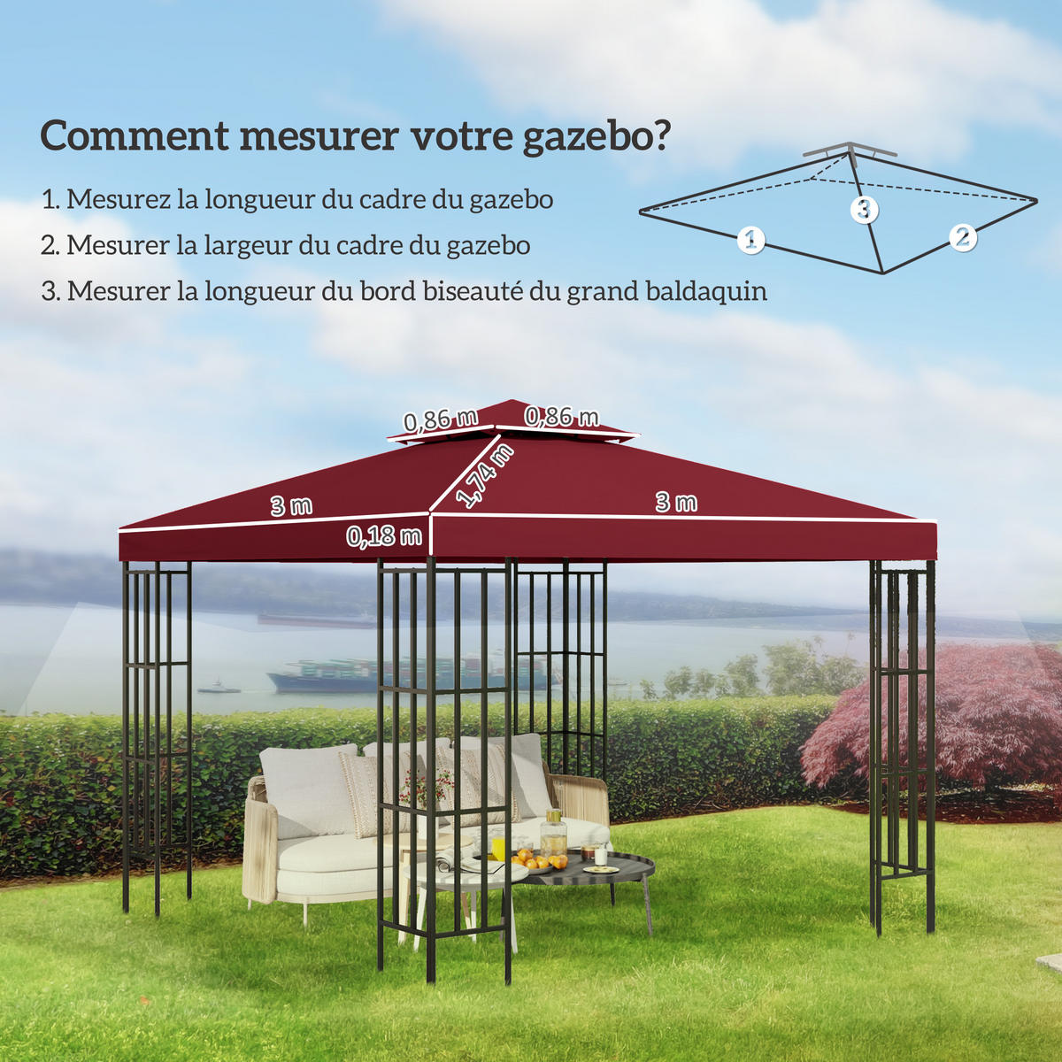 ERSATZDACH, 3x3 m für Gartenlaube, weinrot, Ersatzplane - Multicolor, Kunststoff (300/1/300cm) - FORIOUS
