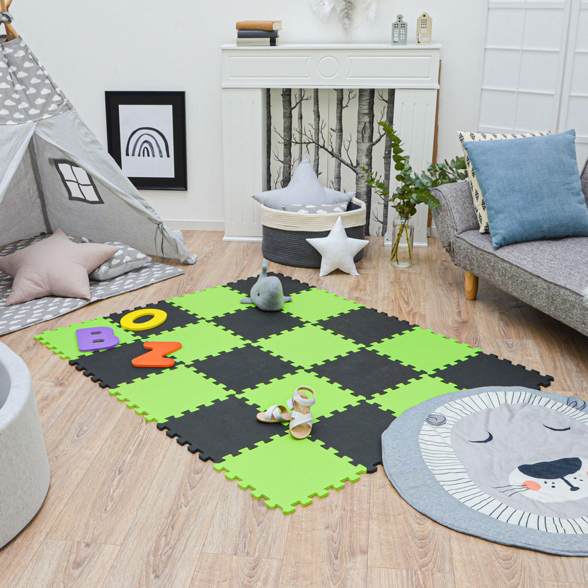 SPIELMATTE ab Null - 180/90 cm Puzzlematte Schwarz - Multicolor, Kunststoff (30/30cm) - Littletom