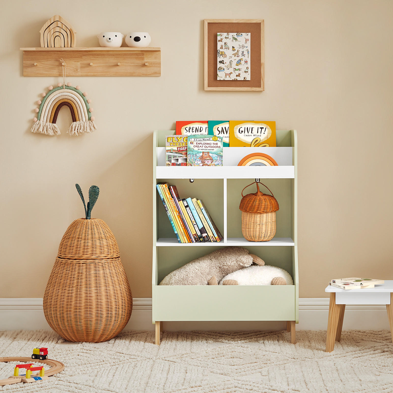 KINDERREGAL Grün - Weiß/Naturfarben, Holz/Holzwerkstoff (60/89/36cm) - SoBuy