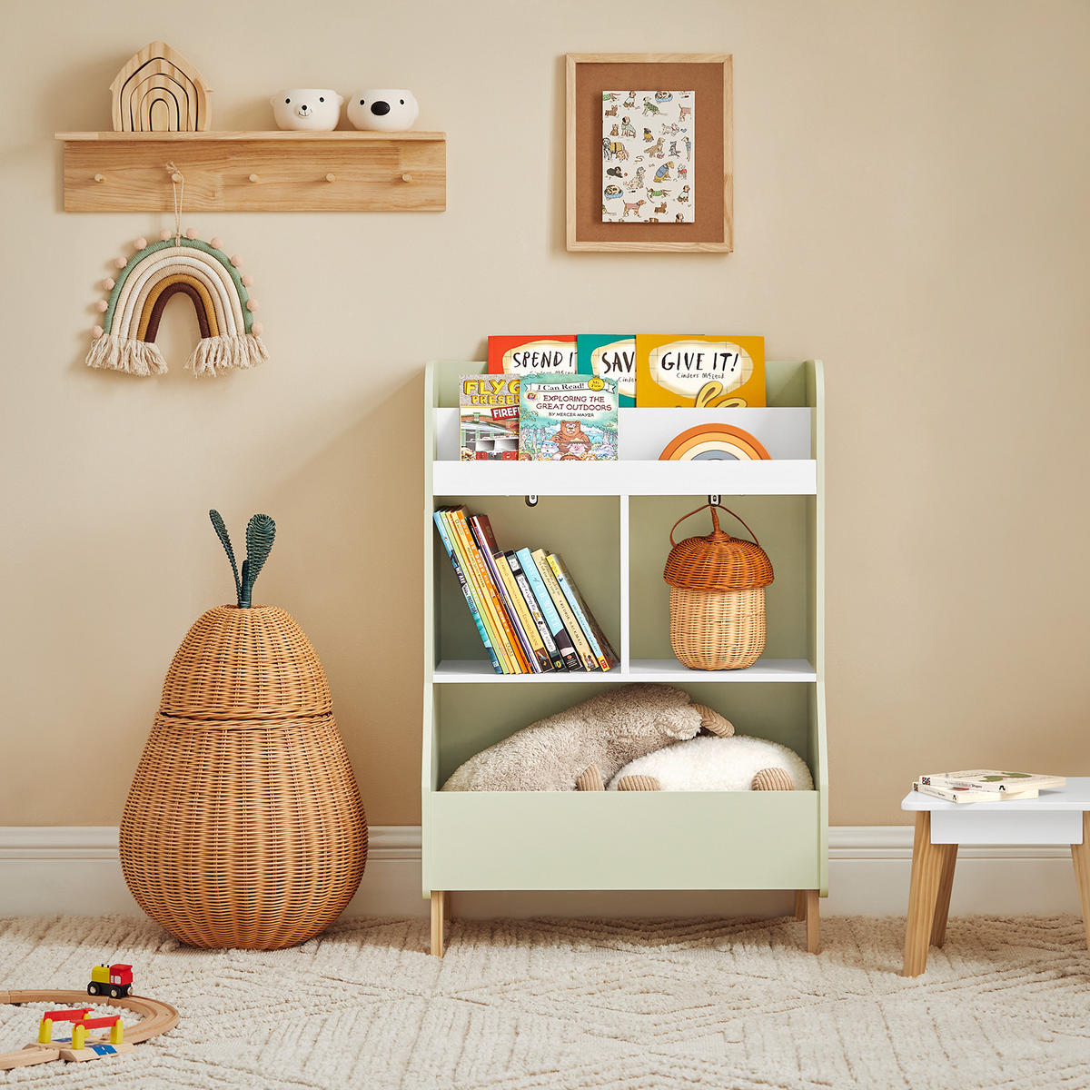 KINDERREGAL Grün - Weiß/Naturfarben, Holz/Holzwerkstoff (60/89/36cm) - SoBuy