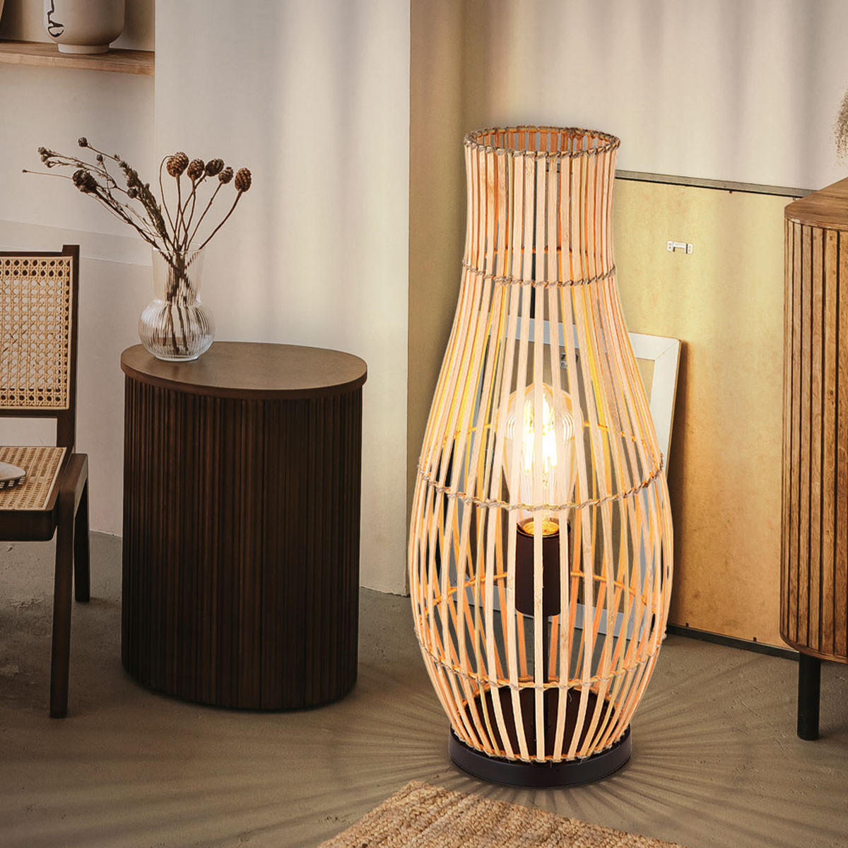 LED STEHLEUCHTE Bambus Braun - Braun, Holz (19.5/19.5/47.5cm) - Globo Lighting