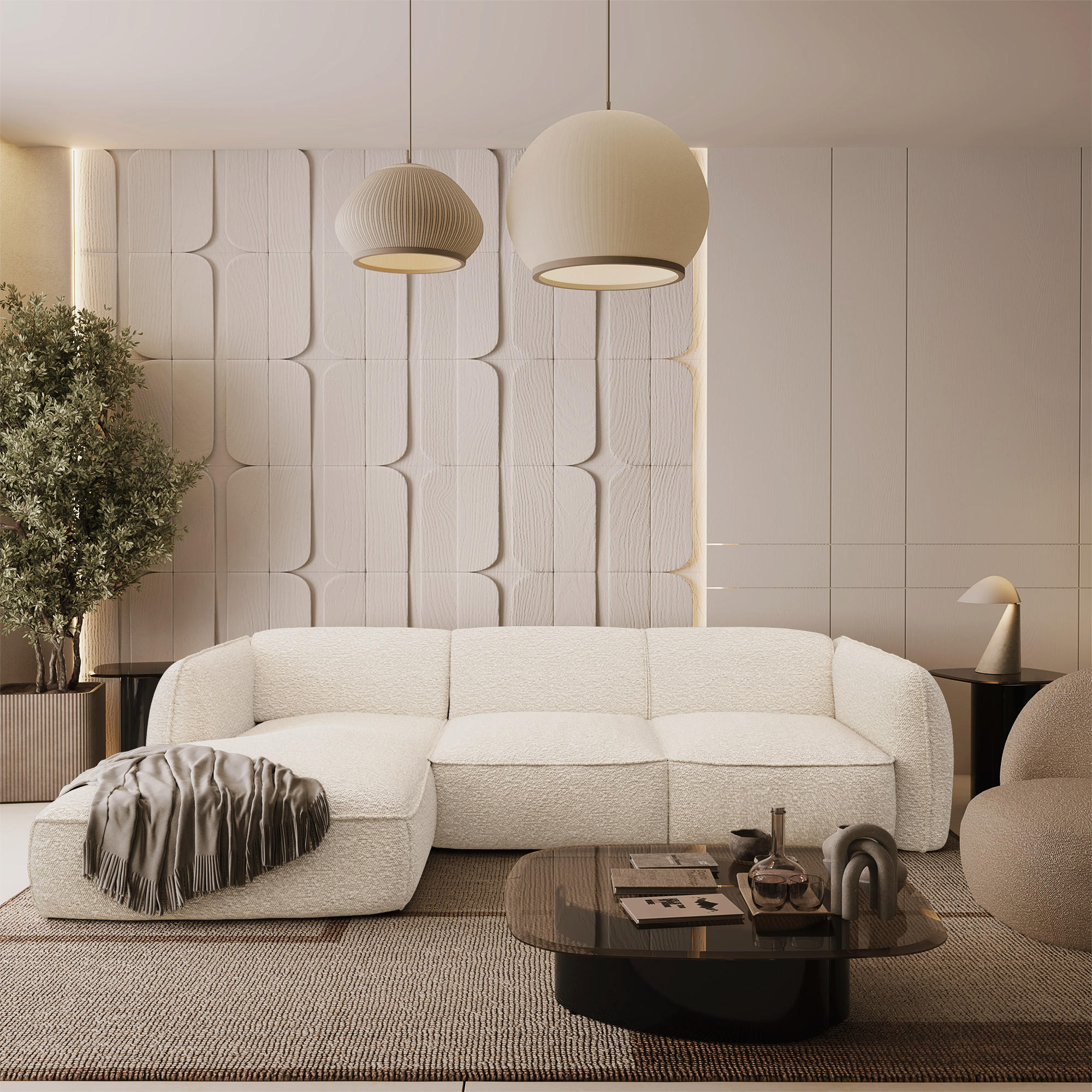 ECKSOFA LINKS Bouclé-Stoff Creme 272cm - Creme, Textil (165/272cm) - Sia Home