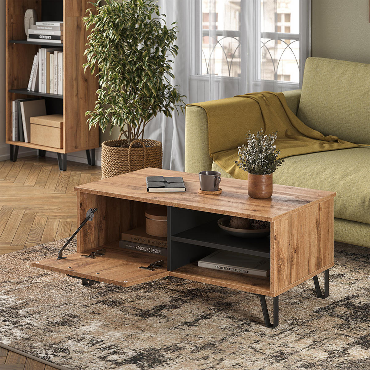 COUCHTISCH Amber Eiche Wotan 90 x 50 cm - Eiche Wotan, Holzwerkstoff (50/90/40cm) - Vicco