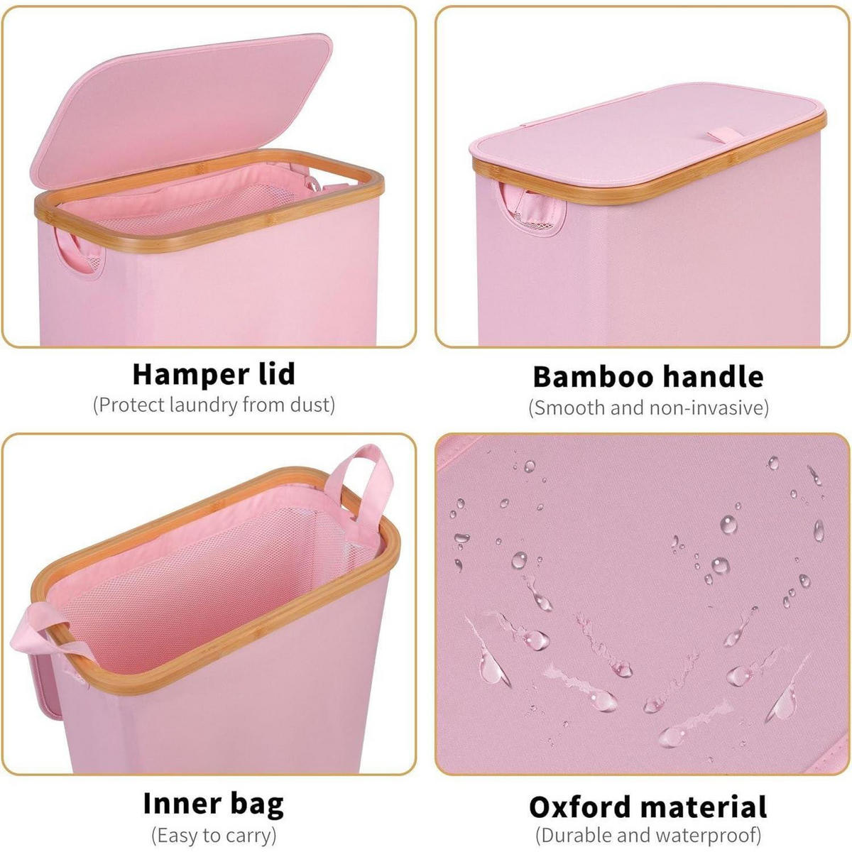 WÄSCHEKORB mit Deckel 60L Rosa - Rosa, Textil (23/66.5/41cm)