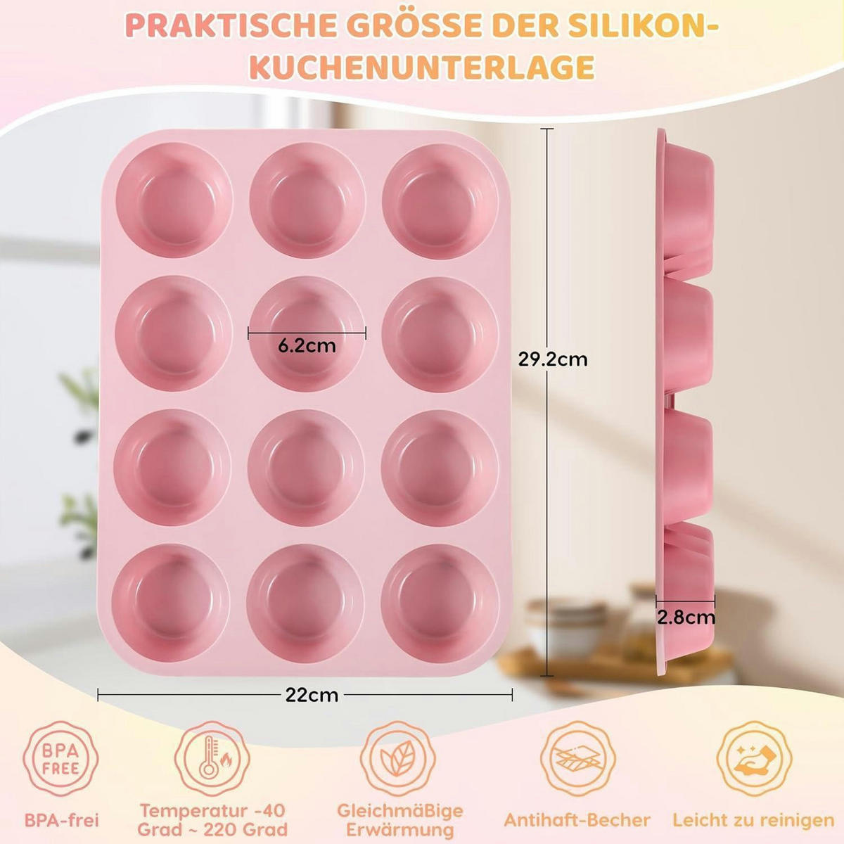 MUFFIN Backform 2-teiliges Set Silikon Rosa - Rosa, Kunststoff (22/2.8/29.5cm)