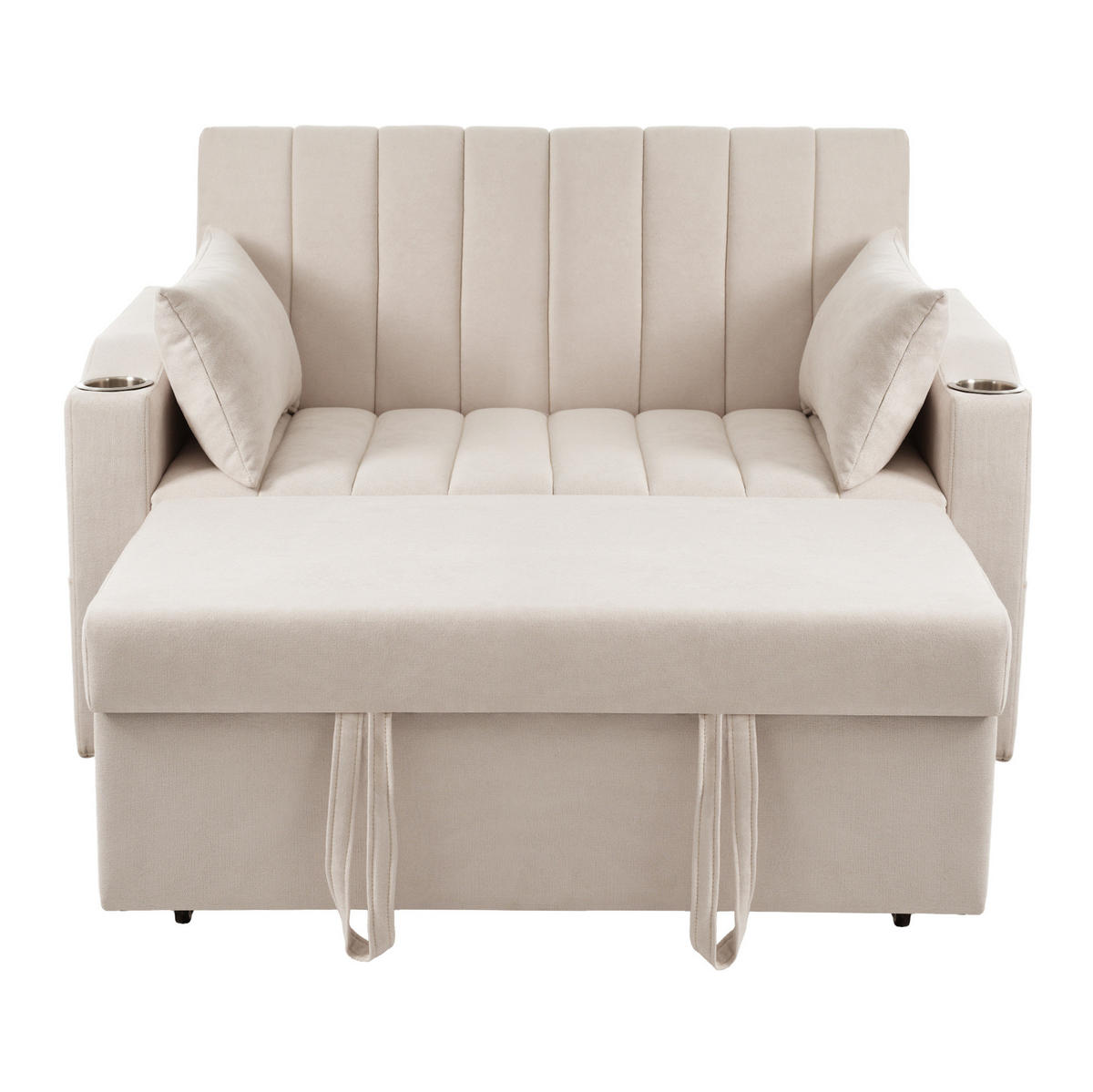 SCHLAFSOFA 136/162 cm in Beige – verstellbar mit Getränkehaltern - Beige, Textil (136/84/162cm) - BEAOK