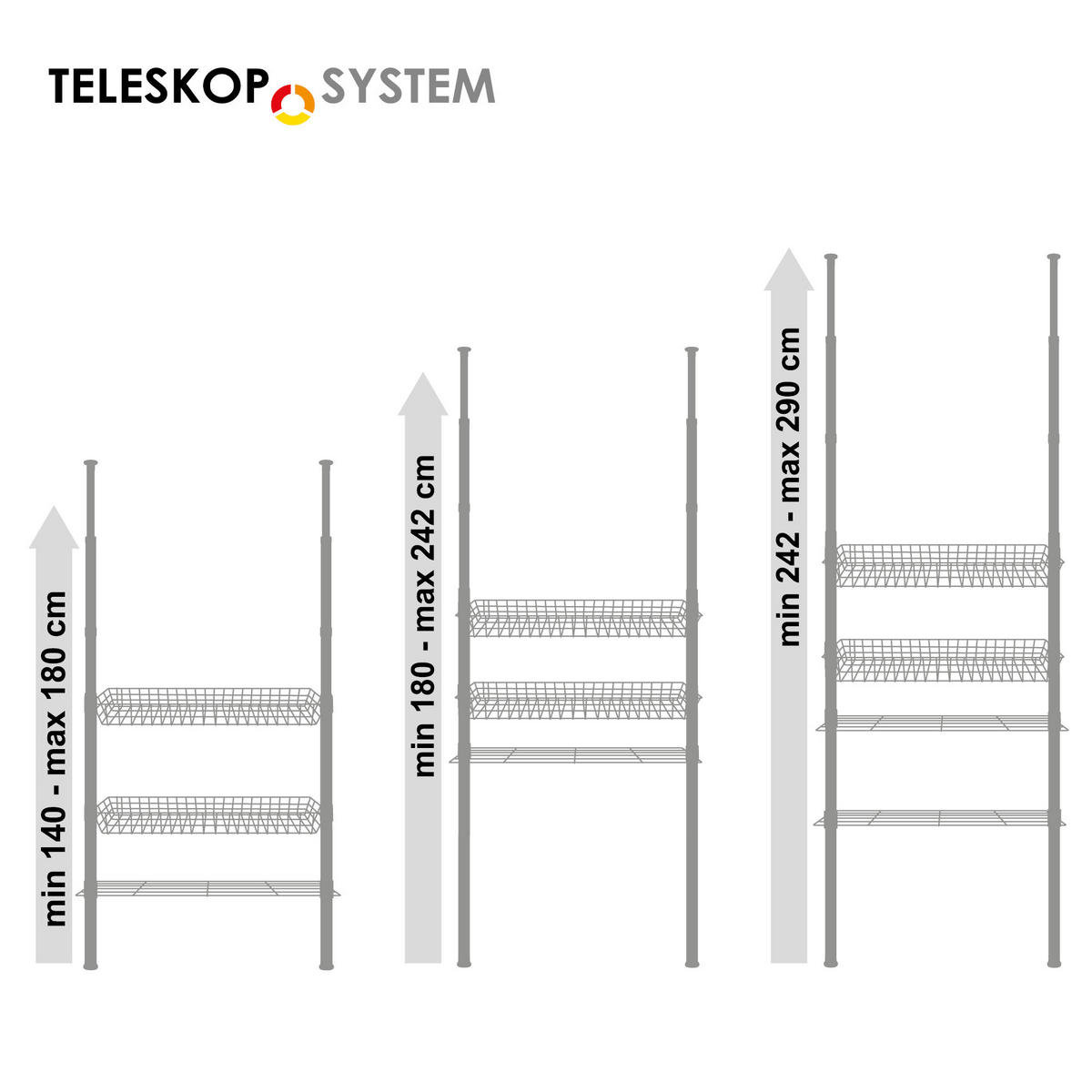 TELESKOPREGAL, creme, Metall - Creme, Metall (71/290/20cm) - bremermann