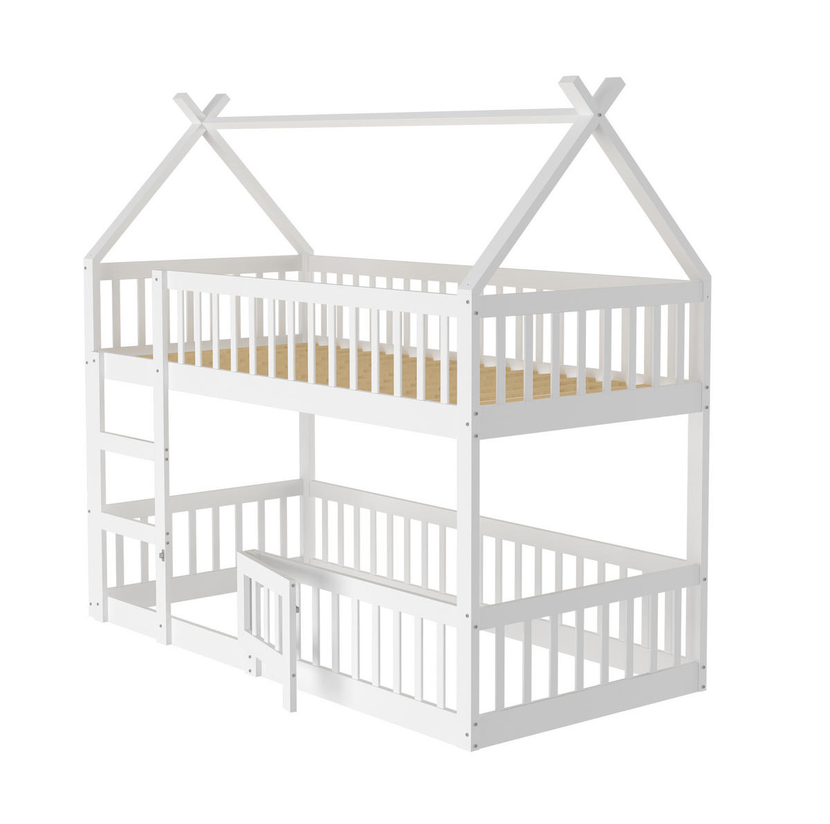 ETAGENBETT 90/200 cm mit Treppe und Sicherheitsumrandung, Weiß - Weiß, Holzwerkstoff (90/200cm) - Redom