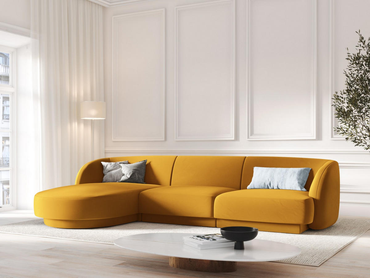 ECKSOFA links Miley aus Samt gelb 4 Sitzplätze - Gelb, Textil (156/255cm) - Micadoni
