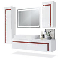 BADMÖBELSET Aloha Absetzungen in Bordeaux Hochglanz - Bordeaux, Holzwerkstoff (210/185/51cm) - Vladon