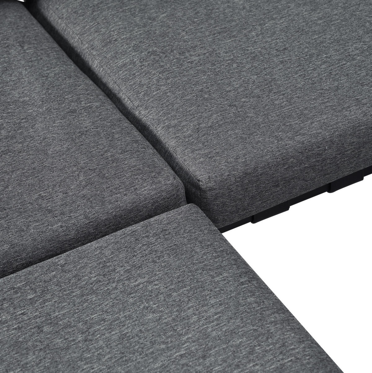 GARTENSET aus verzinktem Stahlrohr mit Glastischplatte Grau mit Sofa, Couchtisch und Fußhocker - Grau, Textil - Modfu
