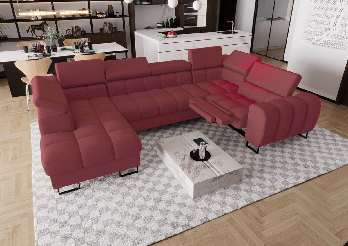WOHNLANDSCHAFT Bastien Relax - Rot, Holzwerkstoff/Textil (198/95/350cm) - Fun Möbel