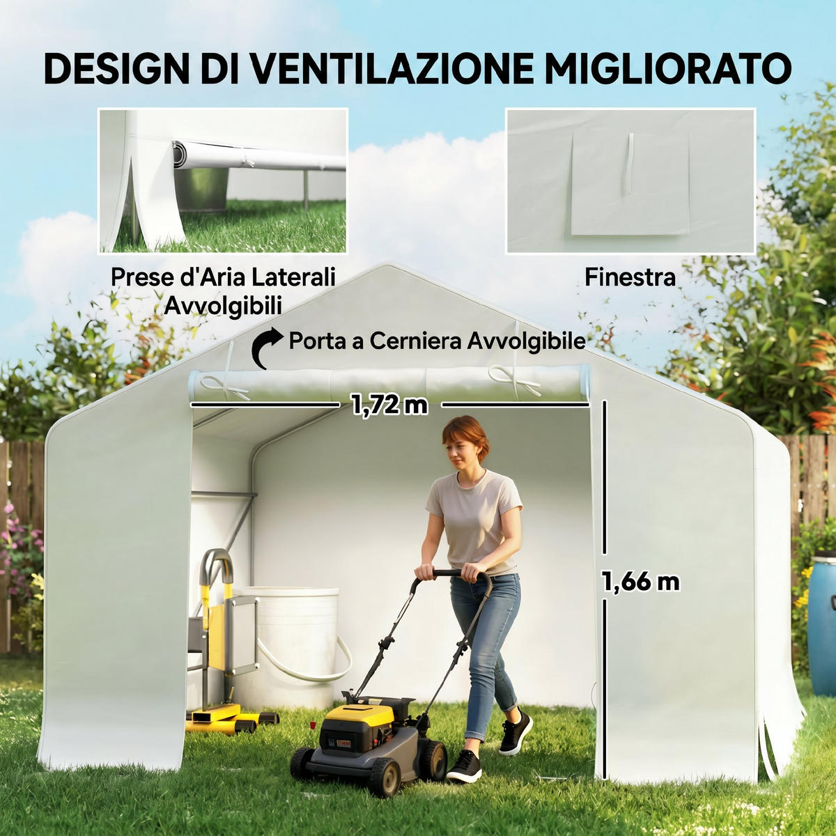 GARTENHAUS Wasserdichtes Gartenhaus-/Garagenzelt mit Rolltor, Metall und PE 3x3m ,weiß - Weiß, Metall (300/210/300cm) - Vallsero