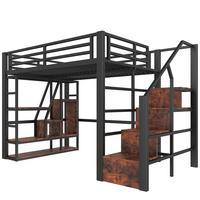 HOCHBETT 140/200 mit LED Stauraumtreppe und Schutzgeländer in Schwarz - Schwarz, Holzwerkstoff/Metall (140/200cm) - EVRYAE