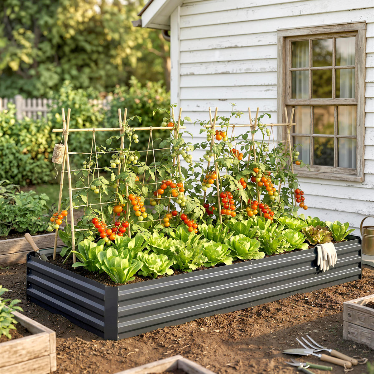 HOCHBEET DE-12210 rechteckig 241/90/30 cm aus Wellblech Grau - Grau, Metall (241/30/90.5cm) - ComfortXL