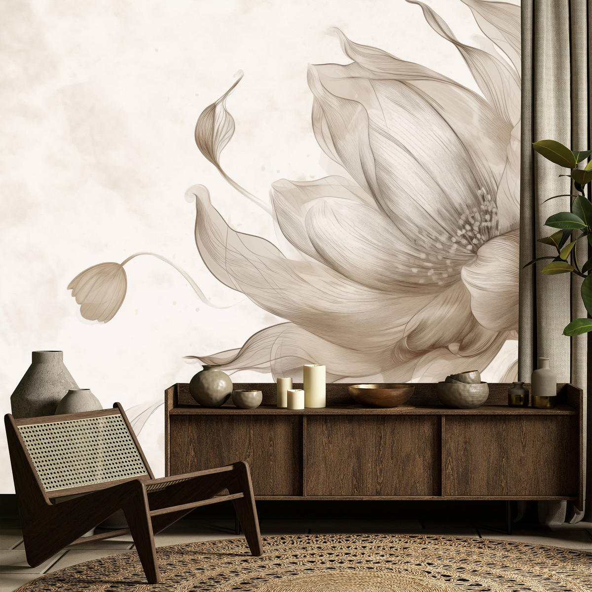 FOTOTAPETE für Wohnzimmer Abstrakte Blume 300x210 - Beige/Braun, Papier (300/210cm) - Muralo