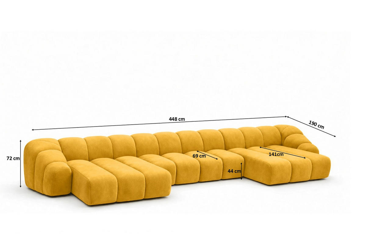 ECKSOFA Modulare U-Form, Veloursstoff Bluvel, Golden, CROISSANT U XL - Goldfarben, Holz (448/72/190cm) - Kaiser Möbel