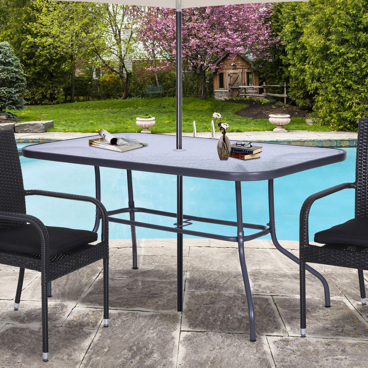GARTENTISCH DE-14073 rechteckig 140x80 cm, mit Schirmhalterung Grau - Grau, Metall (140/80/70cm) - ComfortXL