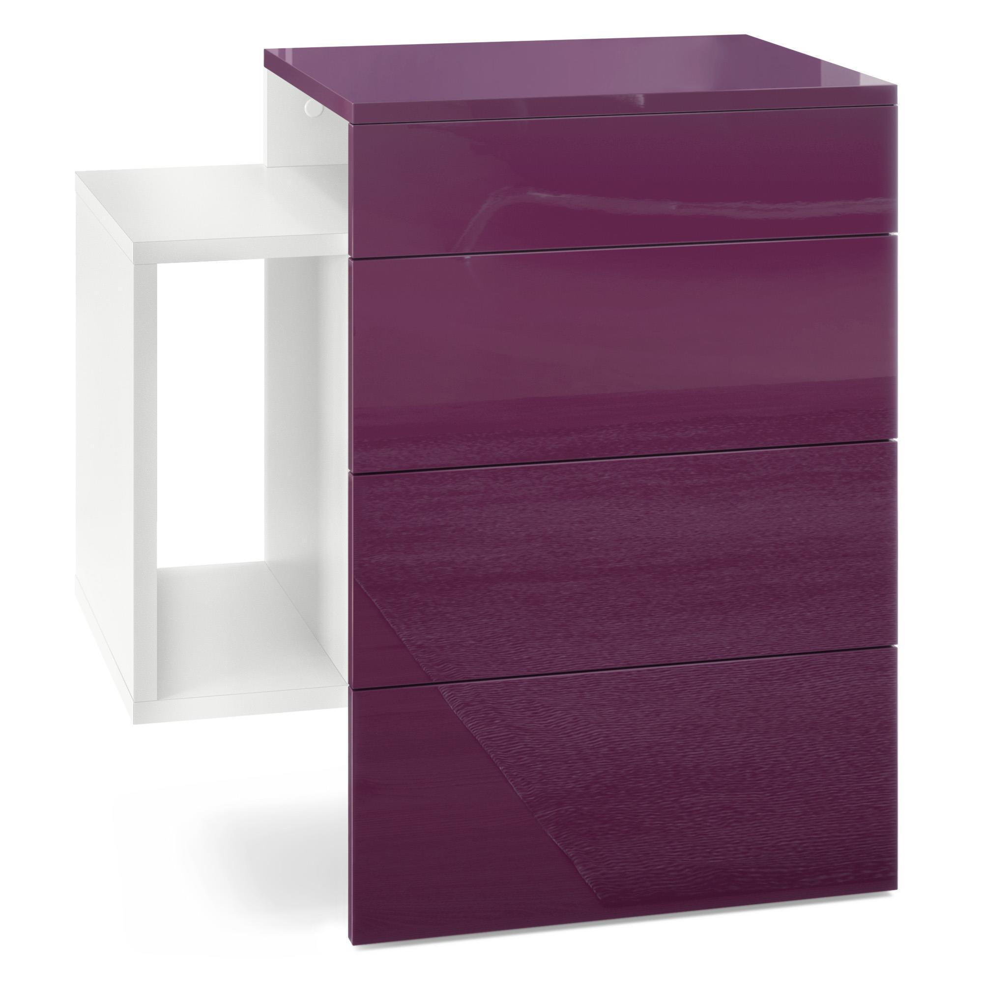 NACHTTISCH Queens Front in Brombeer Hochglanz - Brombeere, Holzwerkstoff (60/63/36cm) - Vladon