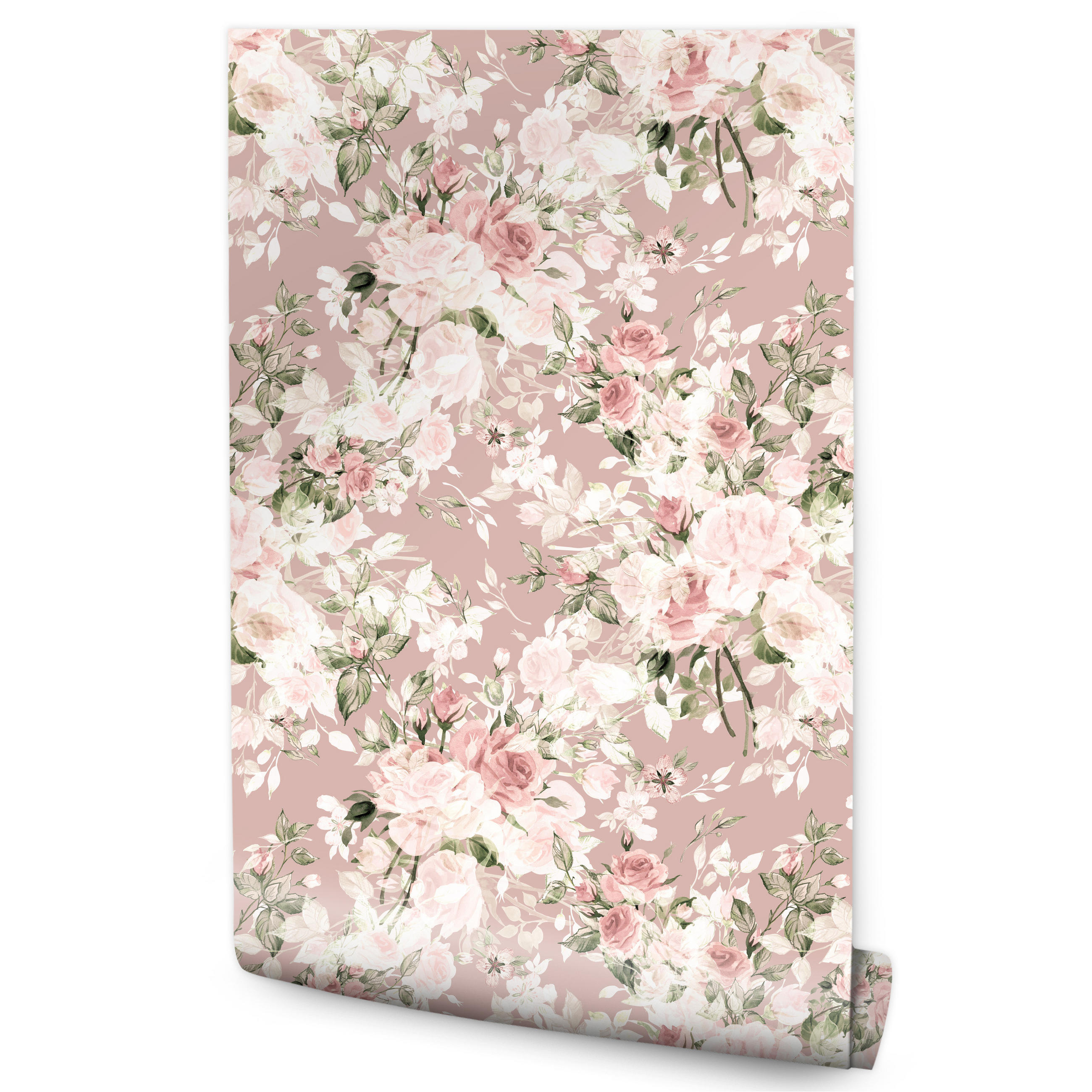 VLIESTAPETE Aquarellrosen im Vintage-Stil – Rosa, Weiß – 50x1000 cm - Rosa/Weiß, Papier (50/1000cm) - Muralo