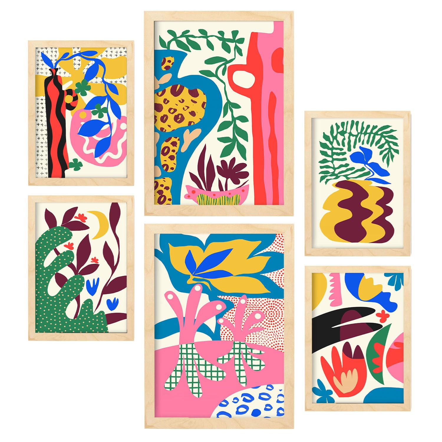 POSTER Set Mit 6 Erlöser Feen In Blume Zusammenfassung Ästhetische Dekorative Gemälde Für Ihr Wohnzimmer Zuhause A3 & A4 Rahmen Aus Hellem Holz - Beige, Papier (29/3cm) - Nacnic