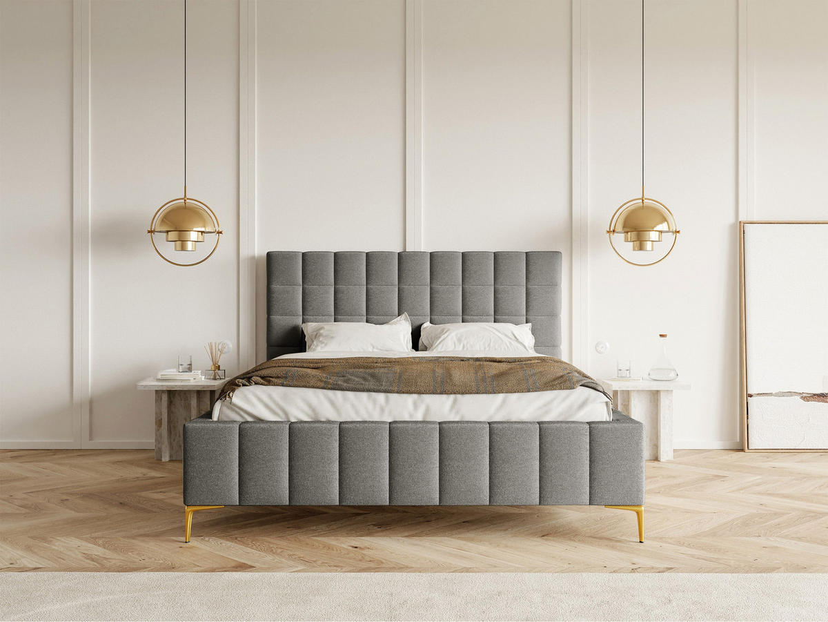 POLSTERBETT Szejlo Grau Chenille 160 cm - Goldfarben/Grau, Textil/Metall (160/200cm) - Selsey