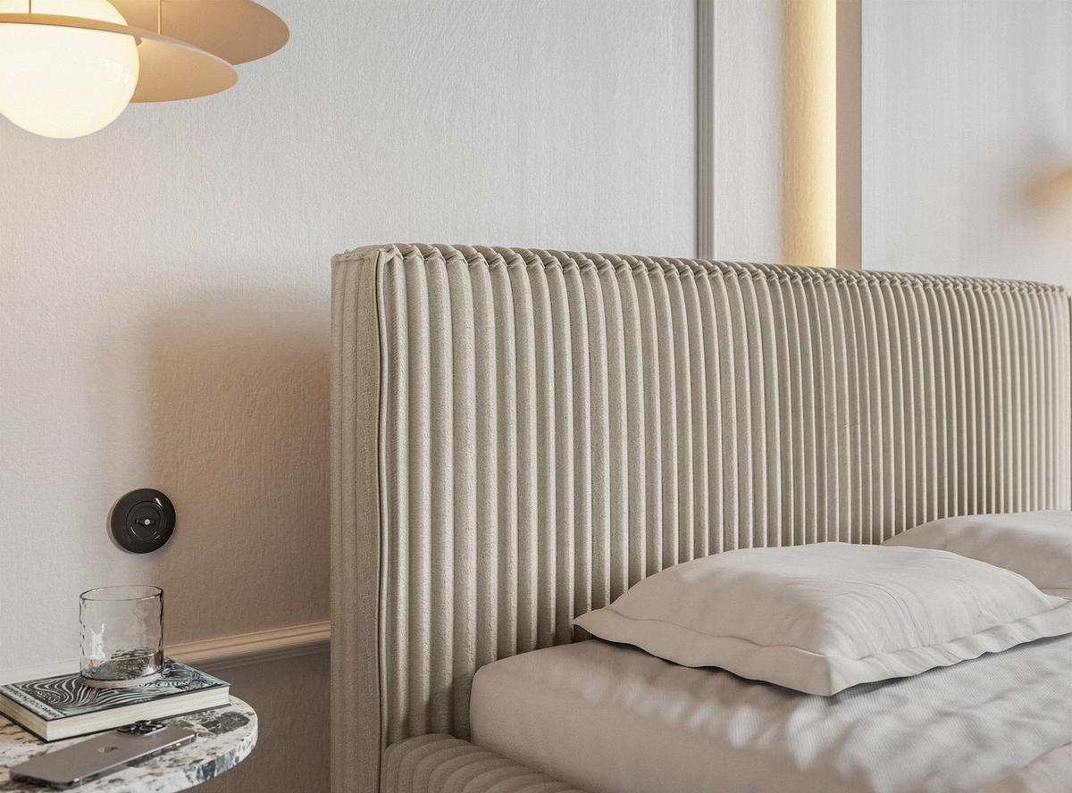 POLSTERBETT Tilio Hellbeige Cordbezug 180 cm - Ecru/Schwarz, Kunststoff/Textil (180/200cm) - Selsey