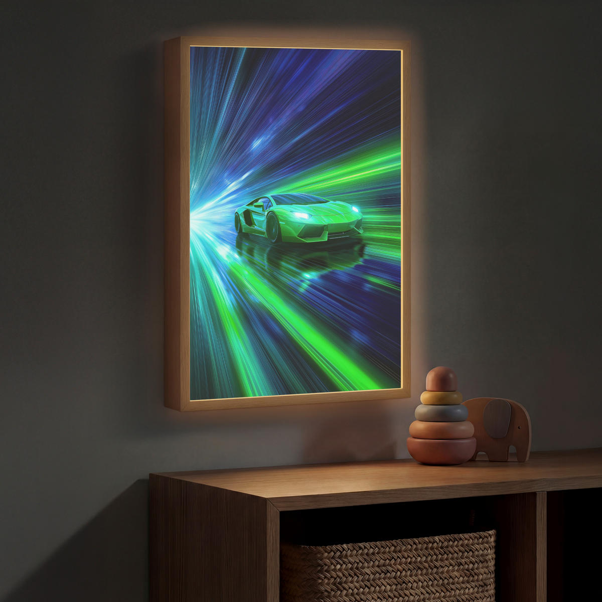 DOBÍJECÍ NOČNÍ LAMPIČKA Rychlost - Lehké - Sportovní vůz - Zelená 40x60 cm - zelená barva, kompozitní dřevo (8/40/60cm) - OnlyWow