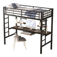 HOCHBETT mit Schreibtisch 90/200 cm in Schwarz – mit 2 Regalen und Rausfallschutz - Schwarz, Metall (90/200cm) - BEAOK