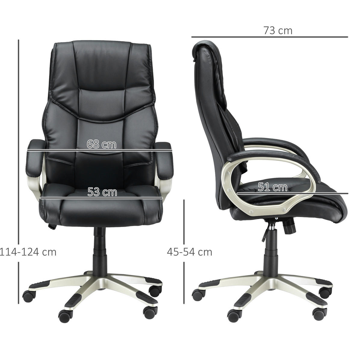 BÜROSTUHL höhenverstellbar 70 x 58 x 114-124 cm Schwarz - Schwarz, Metall (58/124/70cm) - Meubliv