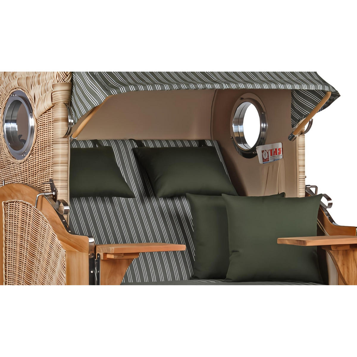 STRANDKORB Düne 2-Sitzer Teak Shell - Braun/Grün, Holz/Metall (125/170/80cm) - Mr. Deko